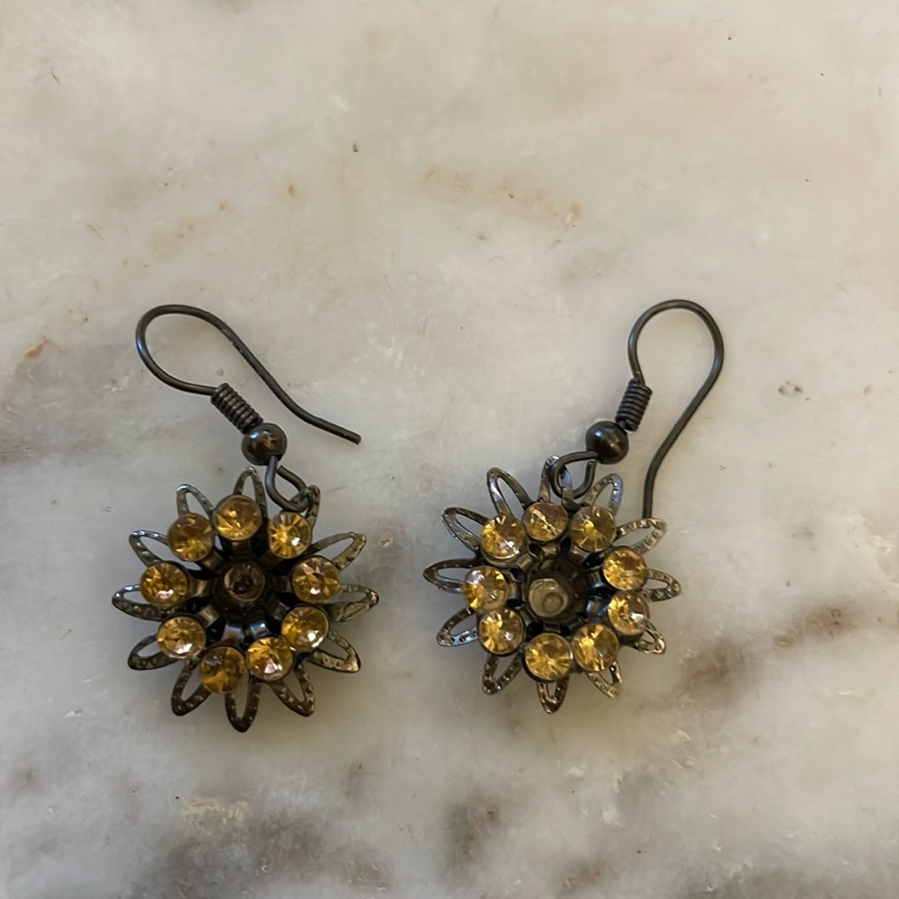 Topaz Rhinestone Flower dangle star earrings citrine
